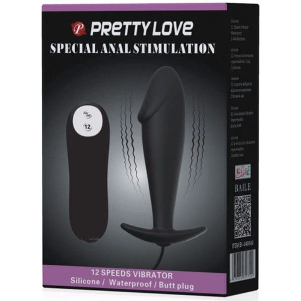 PRETTY LOVE - SILICONE ANAL PLUG PENIS FORM AND 12 VIBRATION MODES BLACK 7